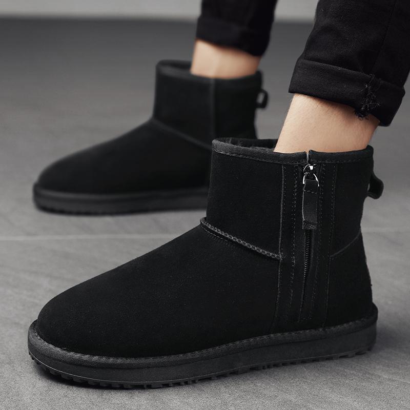 Pánské Nové Klasické Pánské Kotníkové Zimní Sněhule z Pravé Semišové Kůže s Vlněnou Podšívkou z Kožešiny Plyšová Izolace Protiskluzové Odolné Boty