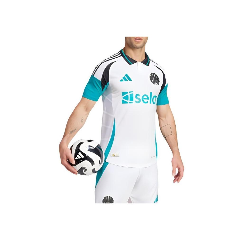 Adidas Newcastle United FC 24/25 Third Slim Fit Comfortable Ribbed Polo Letter Print Short Sleeve Retro Football Shirt Men Tops White Green JJ4460