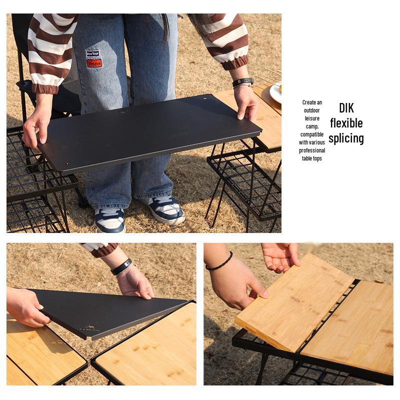 Klapptisch aus Eisendrahtgeflecht mit Stahlplatte & Holzplatte