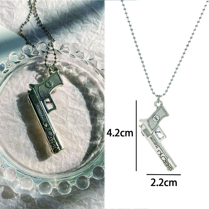 Vintage Design Gun Revolver Pendant Necklace Fashion Retro Geometric Charms Choker Jewelry Party Gift For Women Men