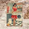 Retro Metal Sign for Laundry Room PinUp Girl with Washing Machine Humorous Classic Designfor Home Bathroom Bar Garage Decor