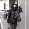 Short down jacket, large fur collar padded jacket, winter new padded jacket, women's thickened warm white duck down jacket
