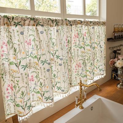 Tenda da Caffè Floreale Bohemien Tenda Corta per Finestra Stile Rustico Botanico Tenda Semi-Trasparente per Cucina con Nappe Tenda per Porta per Arredamento Casa Cucina