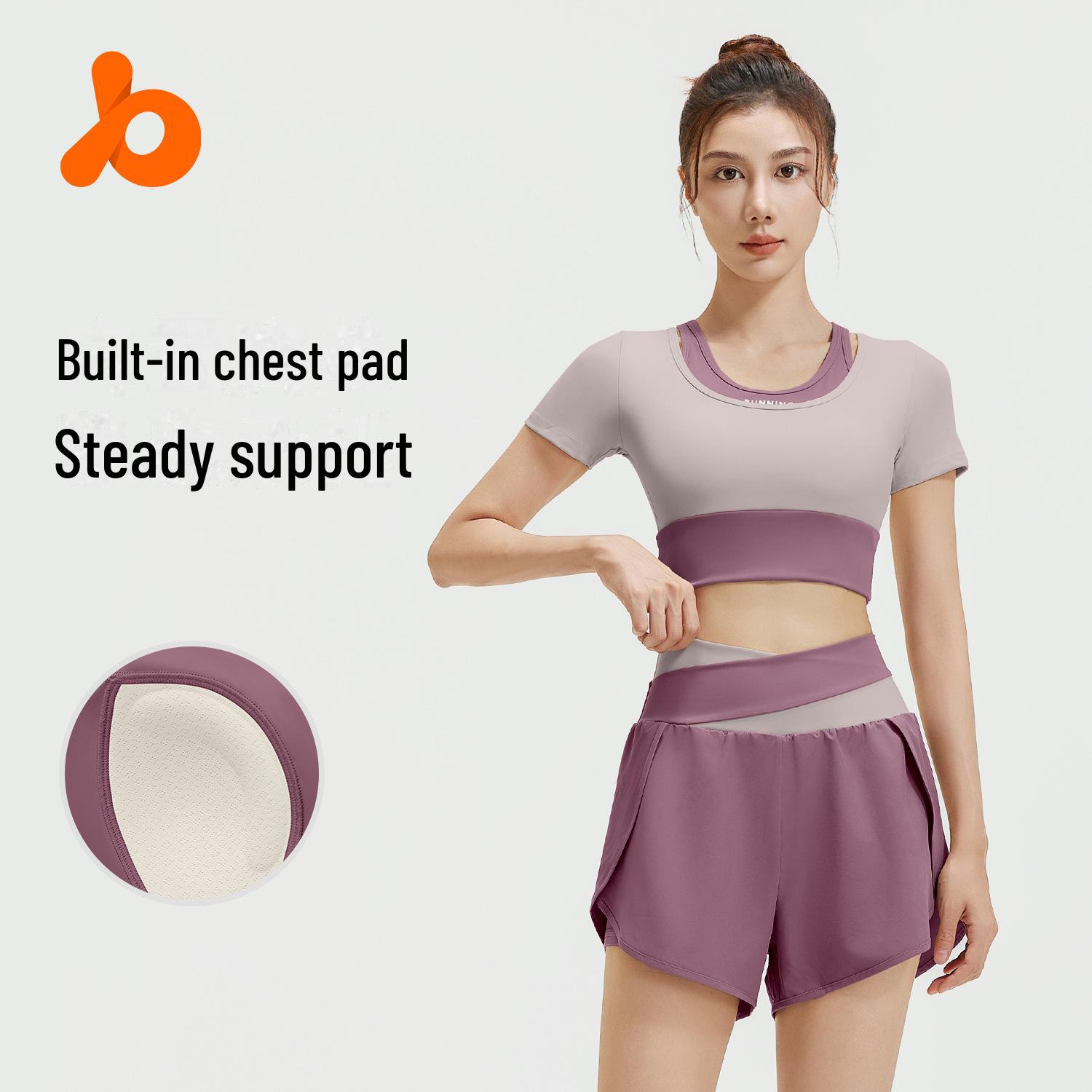 

Juyitang Summer Color-Blocked Short Sleeve Yoga Set Extra Large