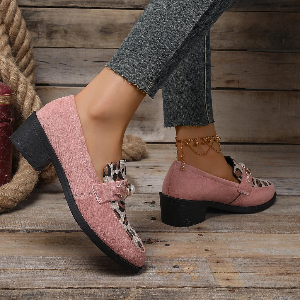 Large size leopard print women's autumn one-pedal casual suede Doudou single shoes women