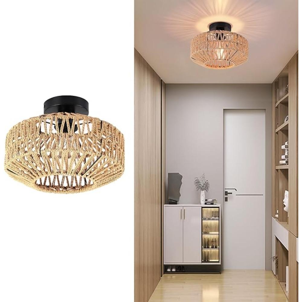 1Pcs Vintage Natural Hand-woven Hemp Rope Ceiling Light Nordic Indoor Decorative Lights for Bedroom Living Room Tea Corridor