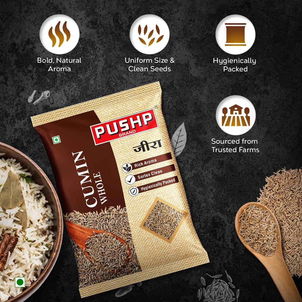 Pushp Whole Cumin Seeds Premium Quality Jeera For Authentic Indian Cooking Aromatic Flavorful Seasoning 100g Pack Of 1