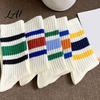 Unisex Mid Calf Socks Mid-calf Sports Socks Cotton Contrast Striped Crew Moisture Versatile Color Wicking Athletic for Autumn And Winter Daily