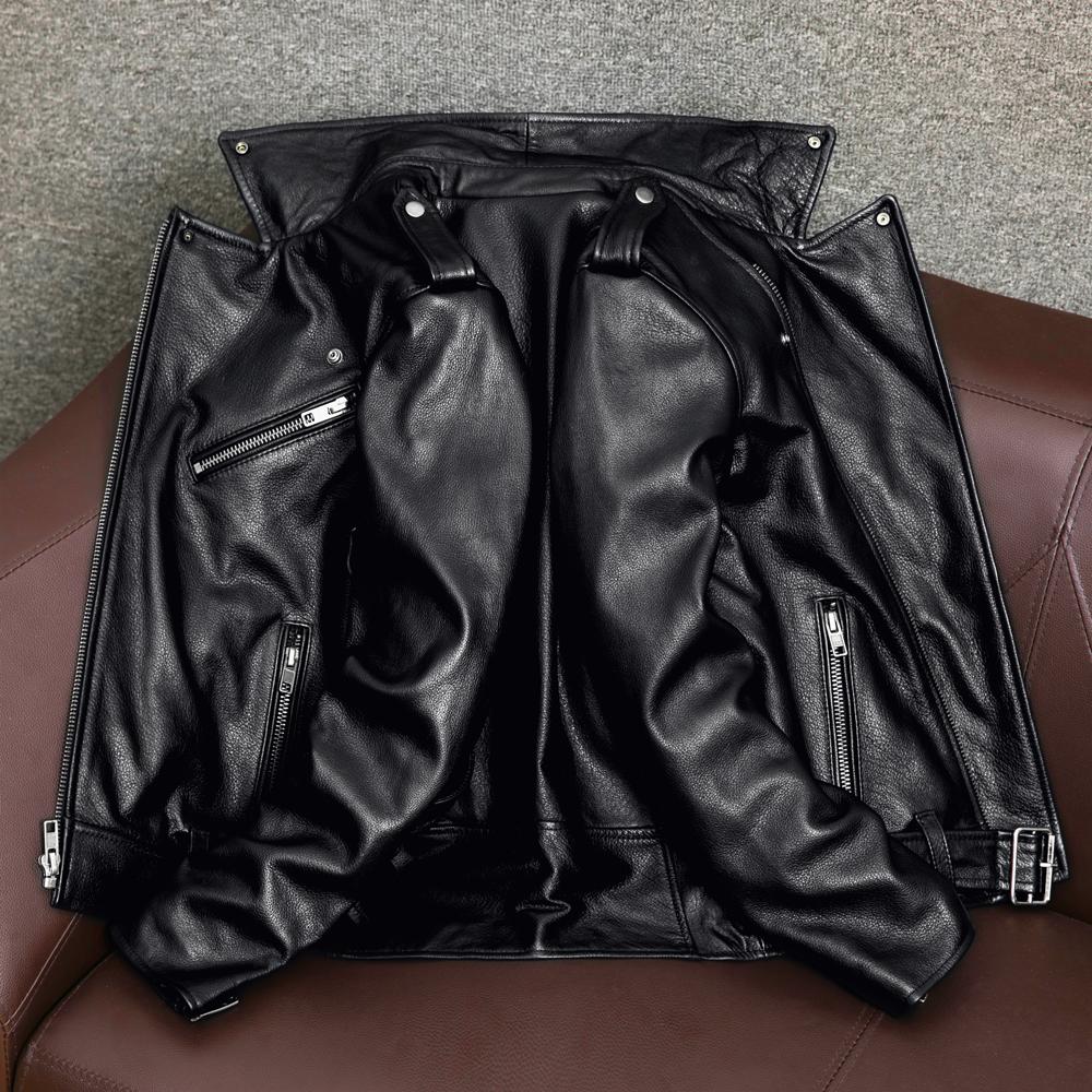 Mens Genuine Leather Jacket Slim Fit Short Biker Coat Top Grain Cowhide