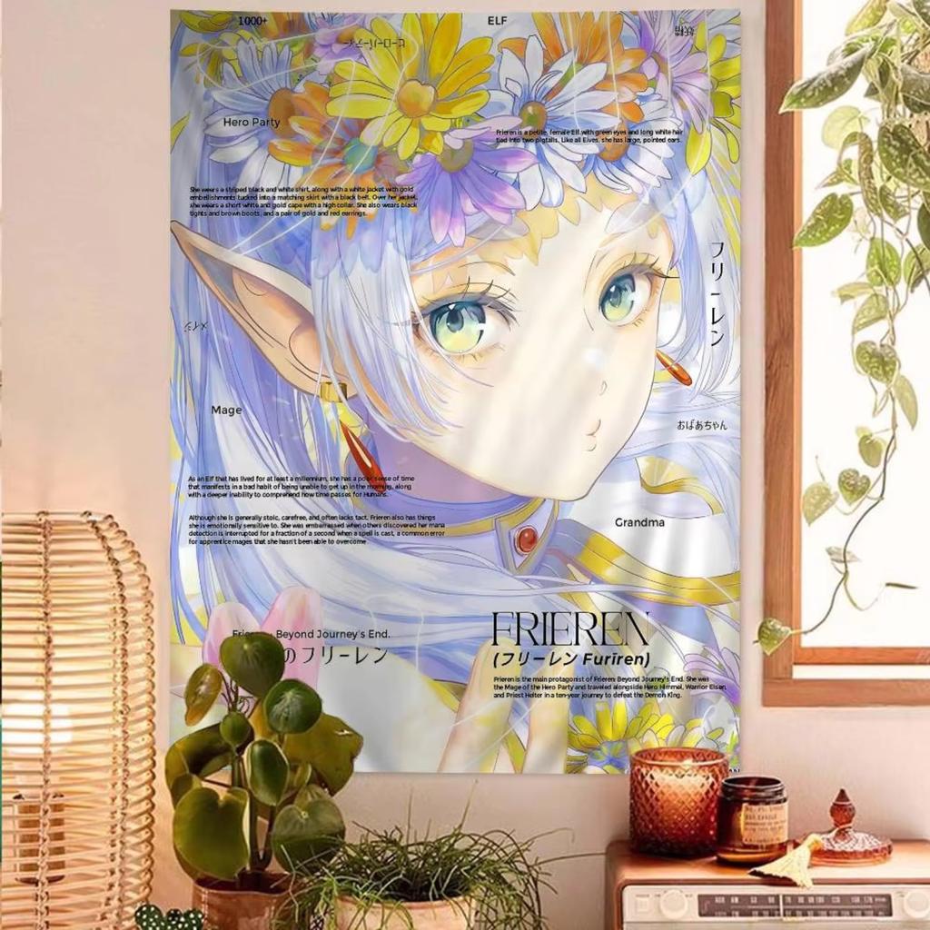 Japanese Anime Frieren Anime Tapestry Hanging Tarot Hippie Wall Rugs Dorm Home Decor