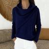 Women Cowl Neck Wrap Sweater Asymmetric Draped Long Sleeve Solid Color Loose Elegant Ladies Autumn Winter Knit Pullover