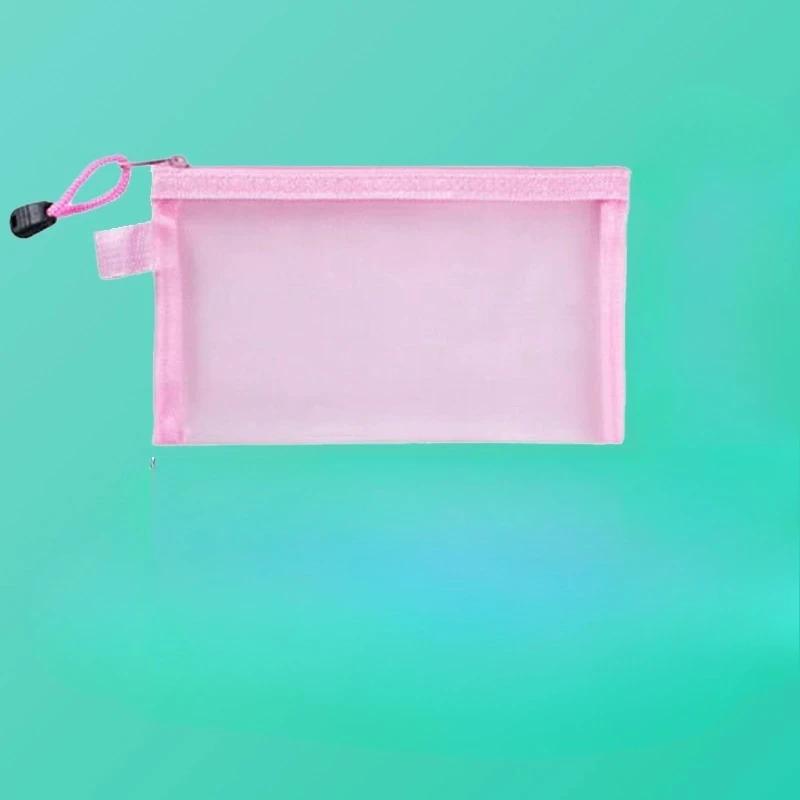

Nylon Transparent Zipper Pencil Case Solid Color Zipper Clear Stationery Bag Makeup Pouch Travel Case Mesh Cosmetic Storage Bag 19x11cm розовый