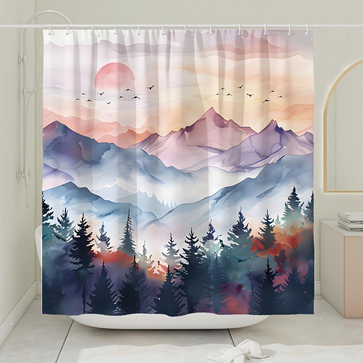 

Занавеска для душа «Закат в горном лесу, дерево, зеленый, оранжевый», Декоративная перегородка для ванной комнаты, Натуральная акварель, Украшение для домашней ванны 90X180CM