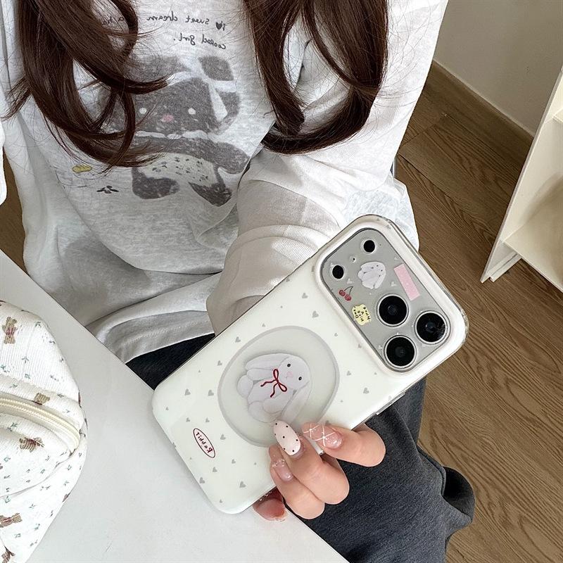 Cartoon Bunny Heart Cutout iPhone 17/16 Pro Max/15 Pro Case
