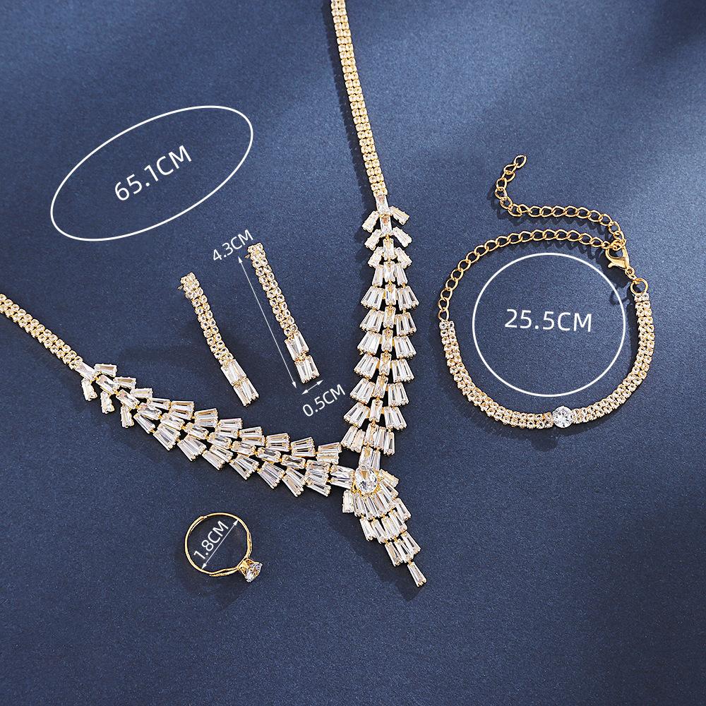Necklace Earrings Set Light Luxury Zircon Premium Bridal Jewelry Set Dress High Value Accessories