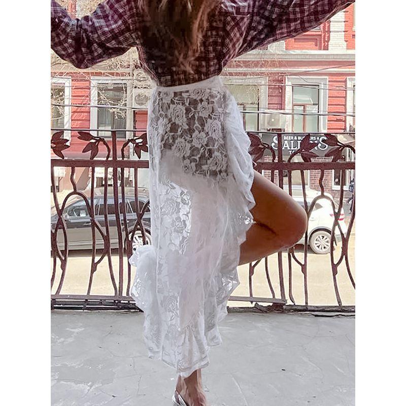 European and American Skirt Women's Fashion Irregular White Lace Long Dress Summer All-Matching Skirts 2025 New