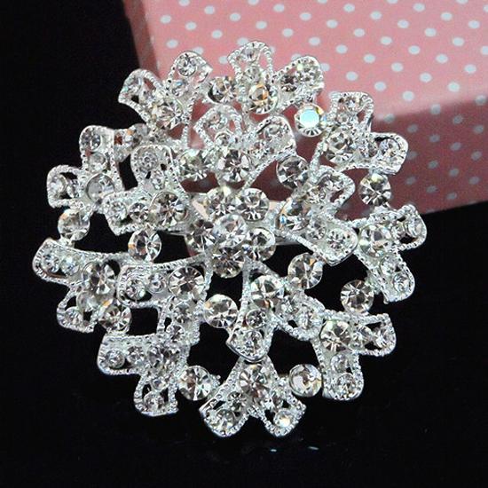 European & American Fashion Bridal Bouquet Brooch with Silver-Plated Rhinestone Inlay - B849