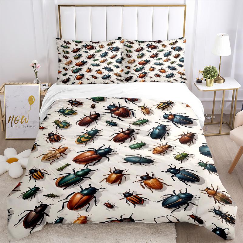 3pcs Collection of Colorful Beetles Quilt Cover Set (1 Quilt Cover + 2 Pillowcases Without Pillow Core)