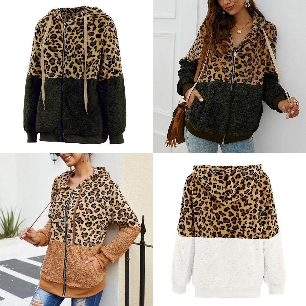 Stylish Women Bear Hooded Jackets With Cozy Fleece And Trendy Leopard Print Design
