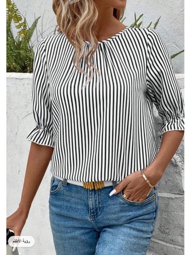 2026 Fashion Blue Striped Button-Design Shirt: European & American Style