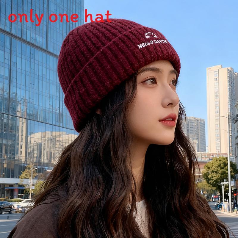 Knit Hat Women Autumn Winter Fashion Letter Embroidery Warm Beanie For Casual Wear