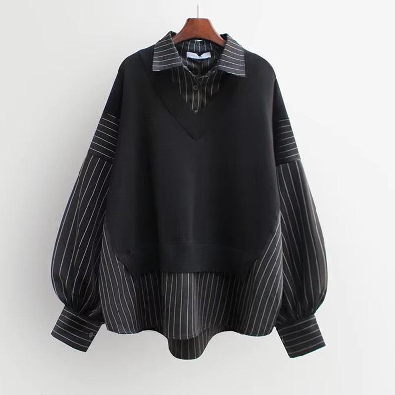 

Весенне-осенняя женская модная рубашка-двойка в стиле пэчворк XS чёрный