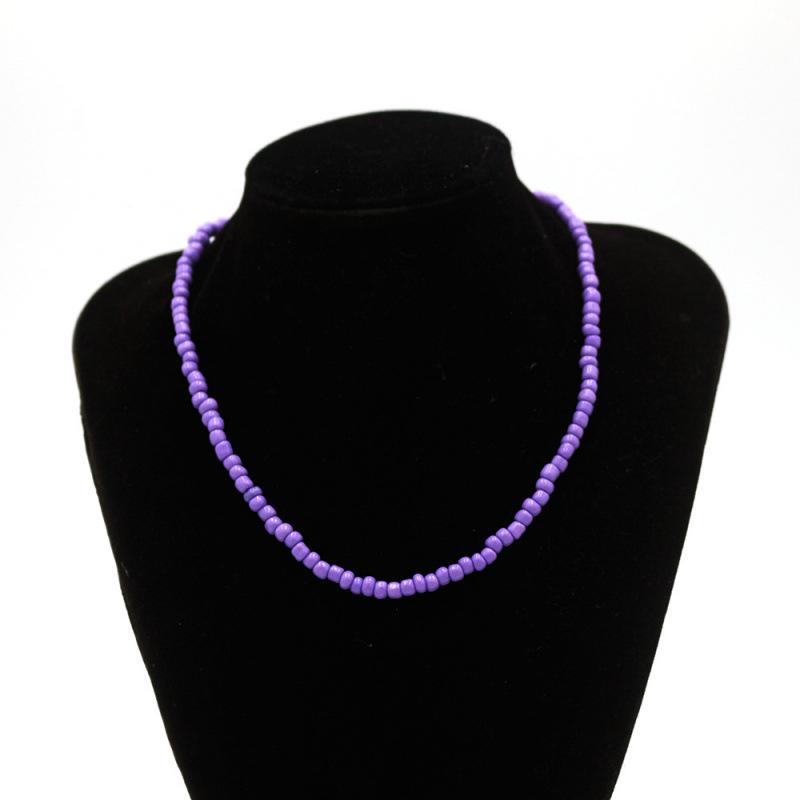 2022 European & American Rainbow Rice Bead Pendant Necklace: Summer Handmade Pure Color with Short Snake Bone Design