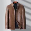 Brand Versatile Men's Stand Collar Leather Jacket, 2025 Spring/Autumn Collection - Cool Motorcycle Style for Mid-Aged and Young Men