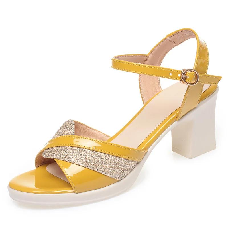 

Женские новые летние лакированные женские босоножки модные женские туфли на высоком каблуке летние босоножки размер 35-43 37 жёлтый