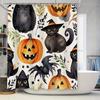 Halloween Dekor Duschdraperi Set Spöklika Katter Pumpor Akvarelltryck Tvättbart Tyg Perfekt för Badkar eller Trädgårdskar