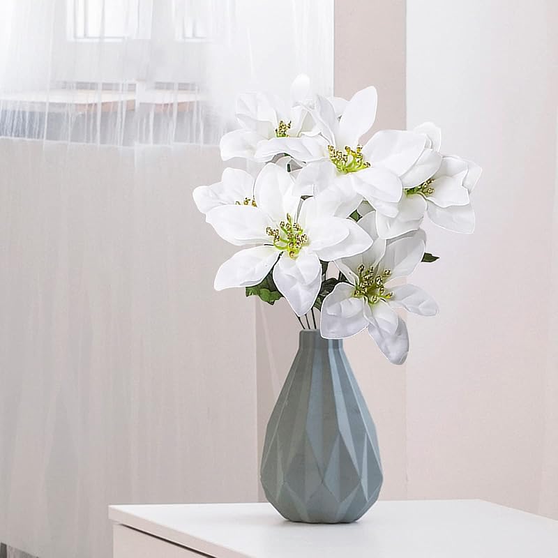 

6 шт. Искусственный рождественский цветок пуансеттии, Букет пуансеттии Золотистые тычинки Искусственные Сделай сам Праздничные цветочные композиции для внутреннего и наружного рождественского декора/2 белый