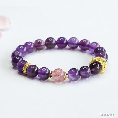 Juan Yu Neun Lila Li Natürlicher Amethyst & Erdbeerkristall Armband für Frauen - Feuerfarben Schatzschmuck