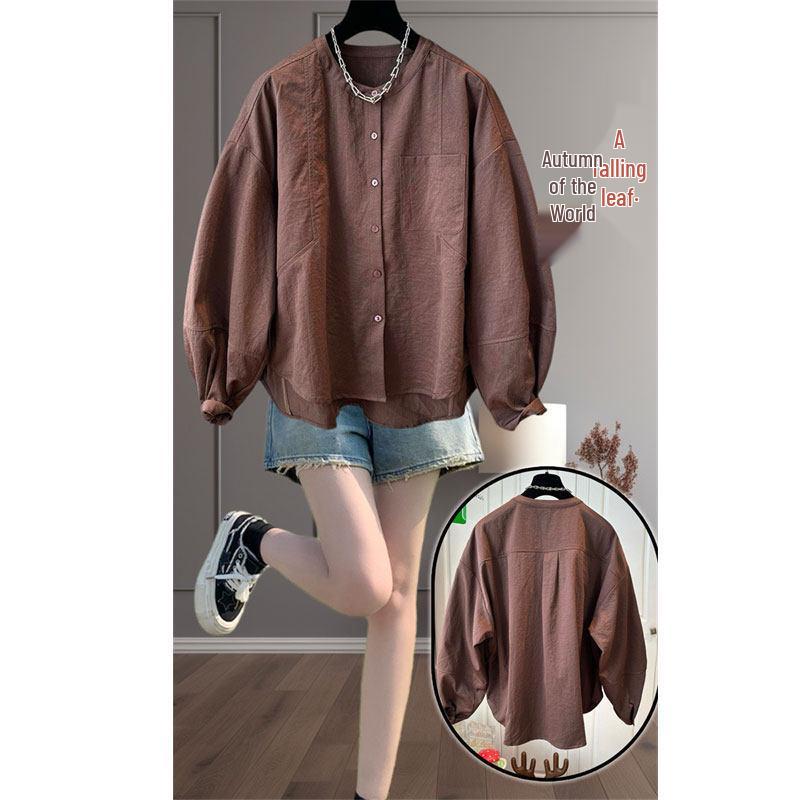

2026 Spring & Autumn Versatile Loose-Fit Solid Color Women s Long Sleeve Round Neck Top XL