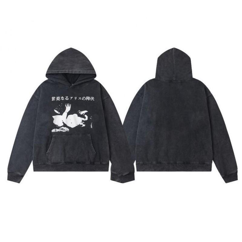 Erkek Geniş Kesim Pamuklu Kapüşonlu Fermuarlı Sweatshirt Sokak Giyim Günlük Harf Baskılı Uzun Kollu Tişört
