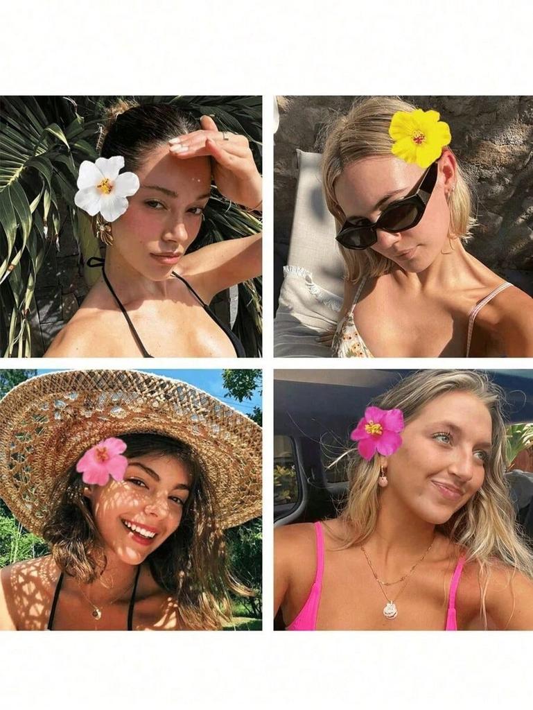 1pc Hawaiian Flower Hair Clip, Artificial Flower Hair Clip, Suitable For Holiday, Beach Party, Summer Tropical Flower Hair Accessory