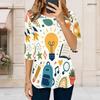Women Plus Size Round Neck 3 4 Sleeve T Shirt Cartoon Construction Vehicle Printed Curved Hem Top