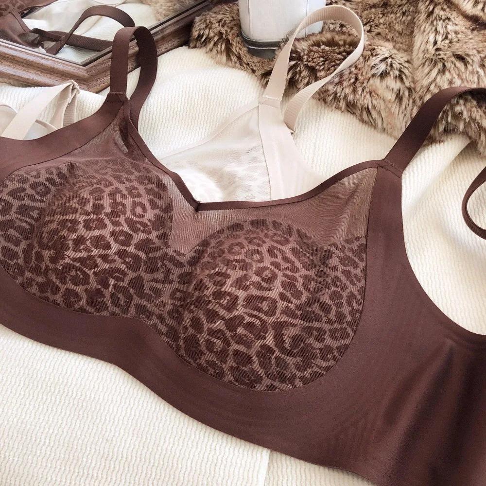 Women Seamless Underwear Sexy Lace Push Up Bra Fashion Leopard Print Wire Free Bras High Quality Thin Cup Breathable Lingerie