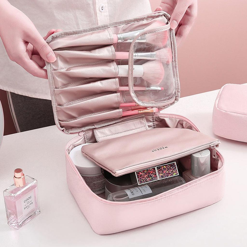 Brotevity Makeup Scandinavian Large Waterproof Vanity Pouch for Perfect for Business and Pink Pouch, Simplicity, Capacity, Fabric, Stain-Resistant,