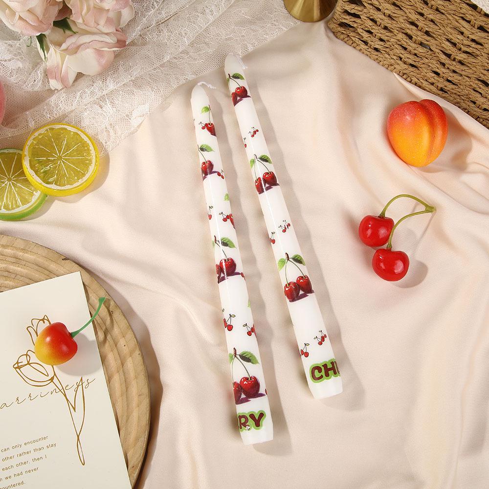Fruit Print Long Stem Smokeless Taper Candles for Home and Party Decor