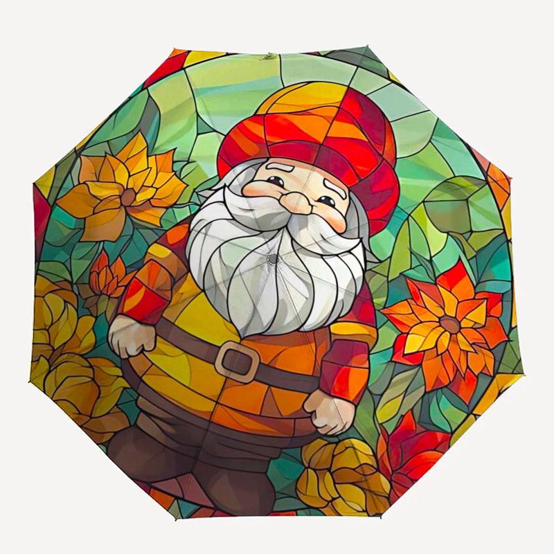 1 Stück Buntglas-Gnom-Design Automatischer Aufklapp-Faltregenschirm mit 8-Speichen-Eisenrahmen - Outdoor für Fans, Reisende, Täglichen Gebrauch, Festliches Geschenk (Ra