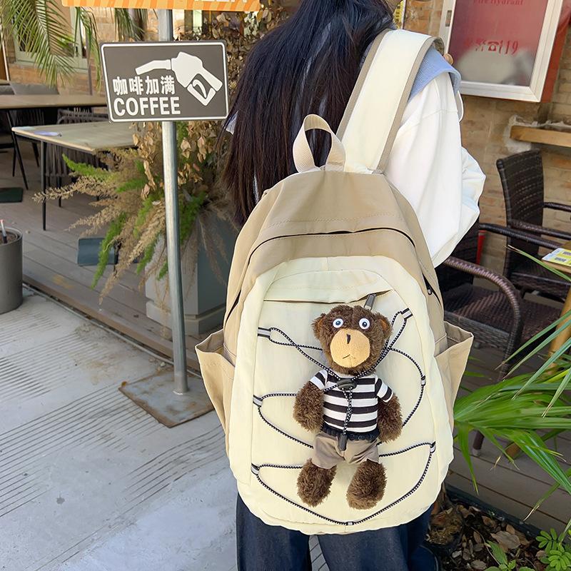 Cute Korean Version of High value New Versatile Bear Backpack Ins College Style Contrasting Color Large Capacity Travel Backpack