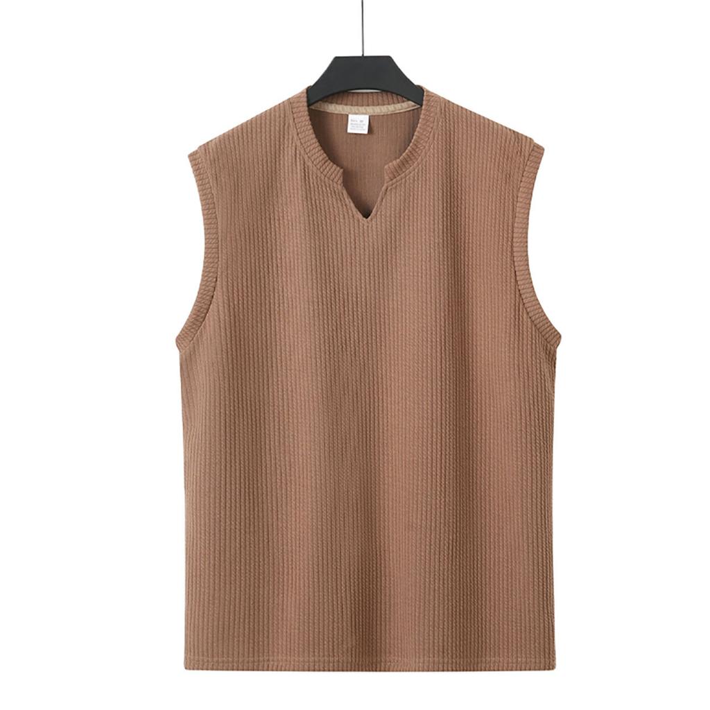 Men Summer Knit Vertical Stripes Slim Fit V Neck Fitness Sports Sleeveless Vest