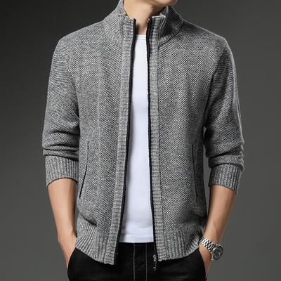 Men's Four Seasons Solid Color Slim Knit Jacket Plus Size Cardigan Long-sleeved Stand-up Collar Sweatshirt