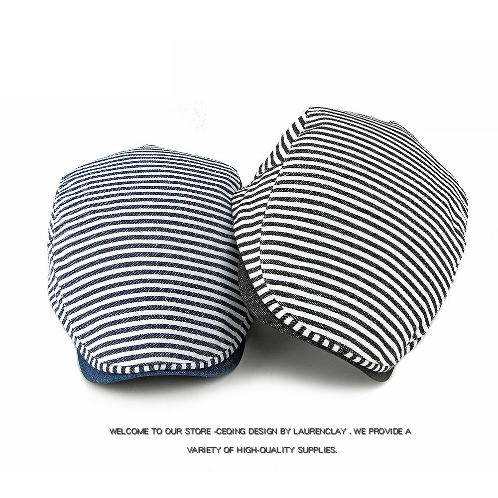 Navy Striped Cap Men Women Retro Beret British Cap Forward Cap