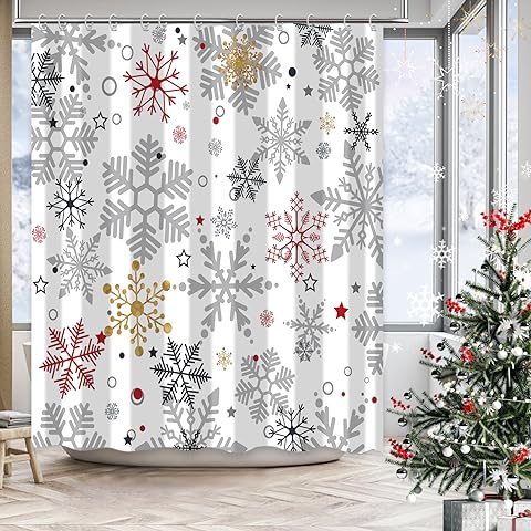 Christmas Shower Curtain Xmas Tree Shower Curtain Winter Snowflake Pattern Shower Curtain For Bathroom Decor Washable Durable