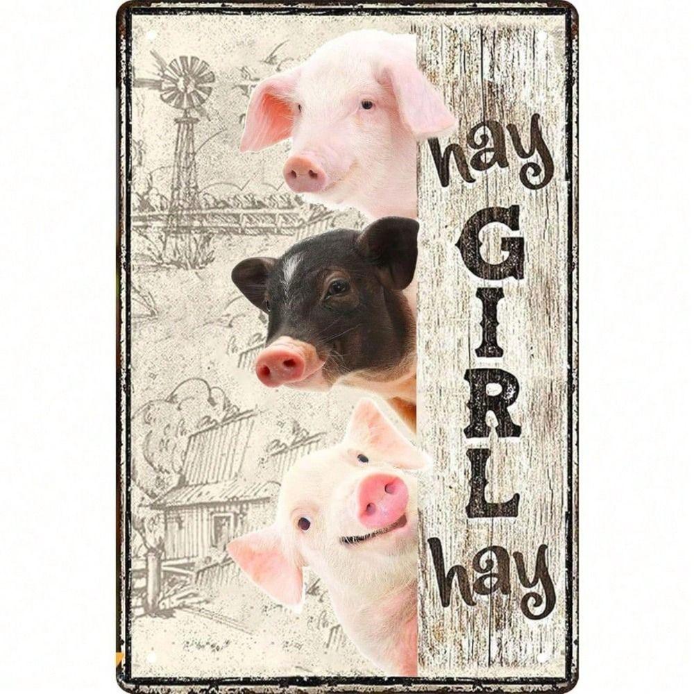 Metal Poster Vintage Heart 3 Pigs Farmhouse Wall Art Decor for Living Room