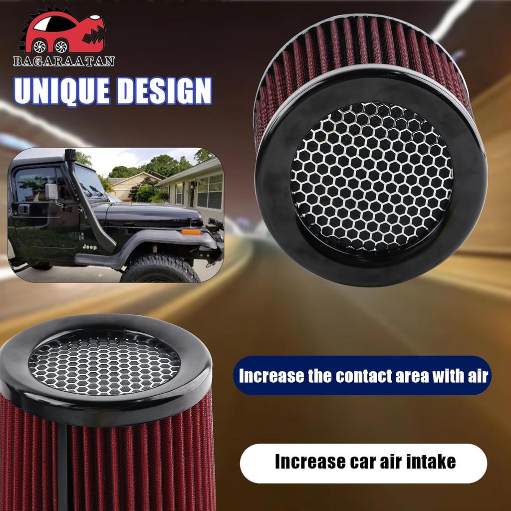 Air Intake Filter 3" Cone Air Filter Quality Dry Compatible With Car And MotorcycleClosed-Top Cool Air Filter 76Mm(Red)