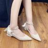 Fashion Shallow Mouth Beige High Heels  Slides Rubber PU Silk Hoof Shallow Mouth Beige High Heels PU Silk Slides Rubber
