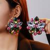 Stonefans Bridal Flower Clip On Earrings Non Piercing Accessories Statement Women Colorful Rhinestone Ear Clip Wedding Jewelry