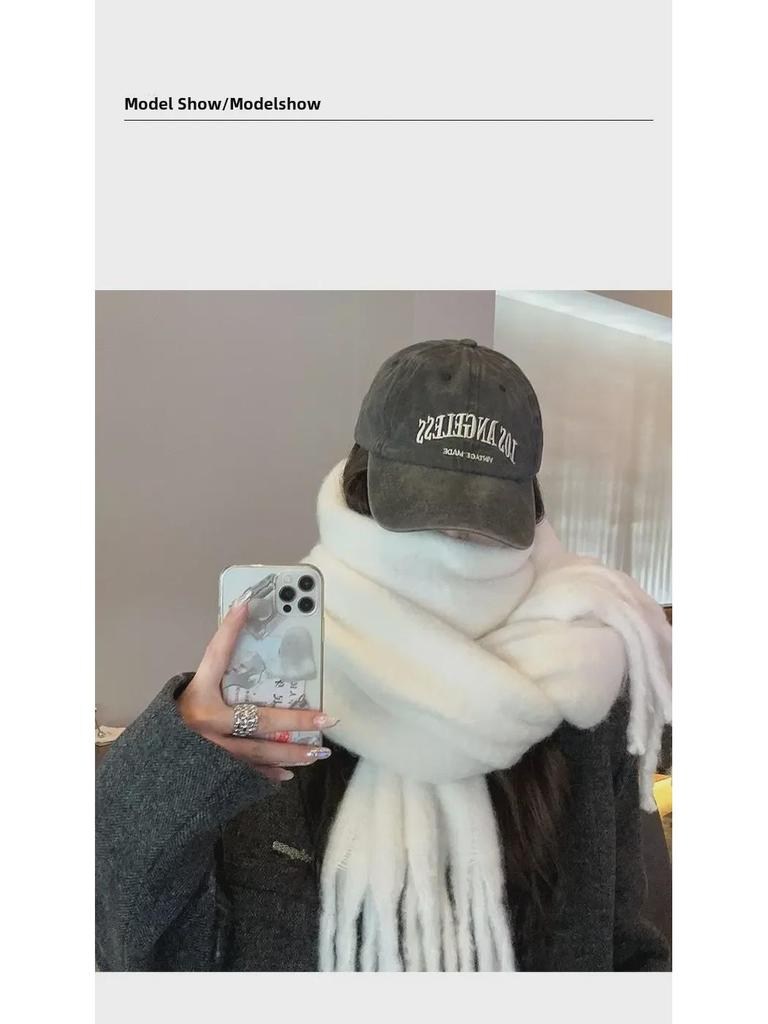 2024 Winter White Thick Solid Color Scarf for Girls - Korean Style, Versatile Student Shawl